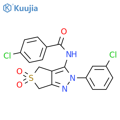 4-chloro-N-2-(3-chlorophenyl)-5,5-dioxo-2H,4H,6H-5lambda6-thieno3,4-cpyrazol-3-ylbenzamide structure