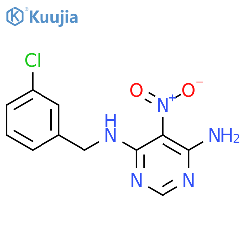 N4-(3-chlorophenyl)methyl-5-nitropyrimidine-4,6-diamine structure