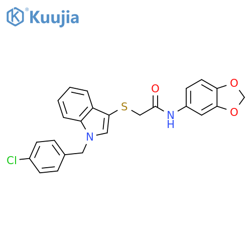 N-(2H-1,3-benzodioxol-5-yl)-2-({1-(4-chlorophenyl)methyl-1H-indol-3-yl}sulfanyl)acetamide structure