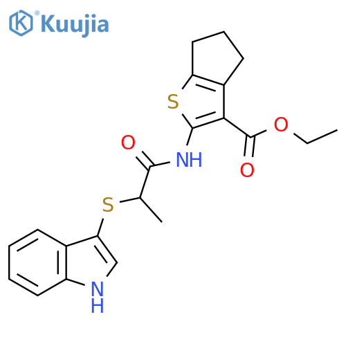 ethyl 2-2-(1H-indol-3-ylsulfanyl)propanamido-4H,5H,6H-cyclopentabthiophene-3-carboxylate structure