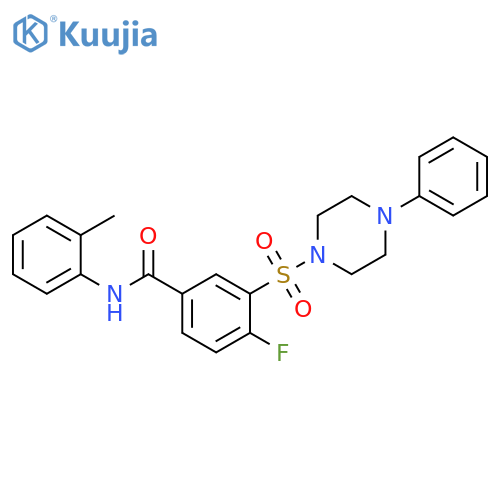 4-fluoro-N-(2-methylphenyl)-3-(4-phenylpiperazin-1-yl)sulfonylbenzamide structure