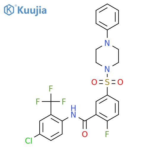 N-4-chloro-2-(trifluoromethyl)phenyl-2-fluoro-5-(4-phenylpiperazin-1-yl)sulfonylbenzamide structure
