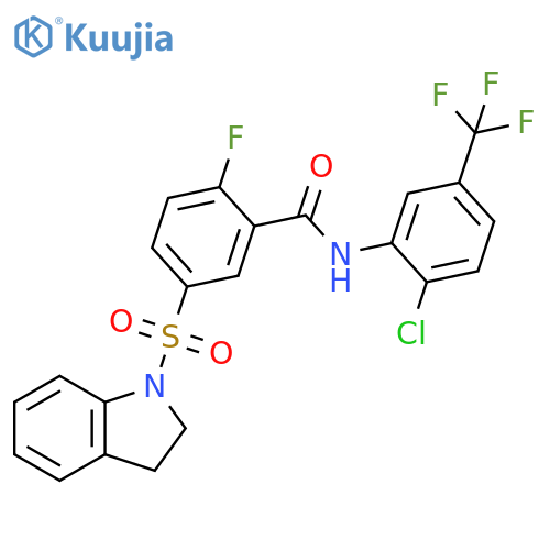 N-2-chloro-5-(trifluoromethyl)phenyl-5-(2,3-dihydro-1H-indole-1-sulfonyl)-2-fluorobenzamide structure