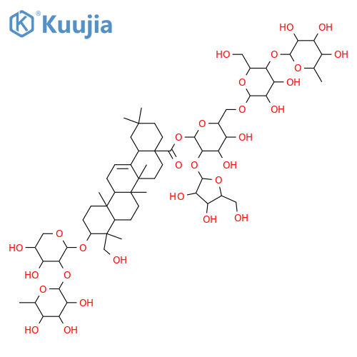 Hederagenin bisdesmosides; Hexaglycosides, 3-O-[α-L-Rhamnopyranosyl-(1→2)-α-L-arabinopyranoside], 28-O-[α-L-rhamnopyranosyl-(1→4)-β-D-glucopyranosyl-(1→6)-[α-L-arabinofuranosyl-(1→2)]-β-D-glucopyranosyl] ester structure