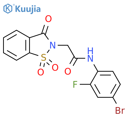 N-(4-bromo-2-fluorophenyl)-2-(1,1,3-trioxo-2,3-dihydro-1lambda6,2-benzothiazol-2-yl)acetamide structure