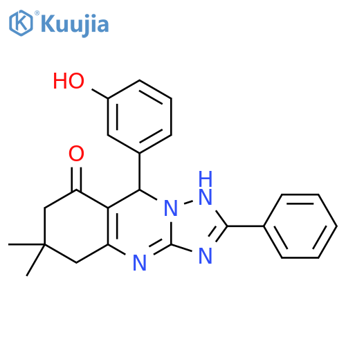 9-(3-hydroxyphenyl)-6,6-dimethyl-2-phenyl-4H,5H,6H,7H,8H,9H-[1,2,4]triazolo[3,2-b]quinazolin-8-one structure
