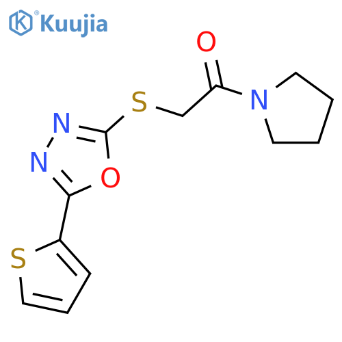 1-(pyrrolidin-1-yl)-2-{5-(thiophen-2-yl)-1,3,4-oxadiazol-2-ylsulfanyl}ethan-1-one structure