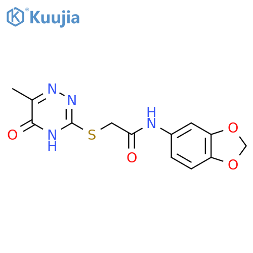 N-(2H-1,3-benzodioxol-5-yl)-2-(6-methyl-5-oxo-4,5-dihydro-1,2,4-triazin-3-yl)sulfanylacetamide structure
