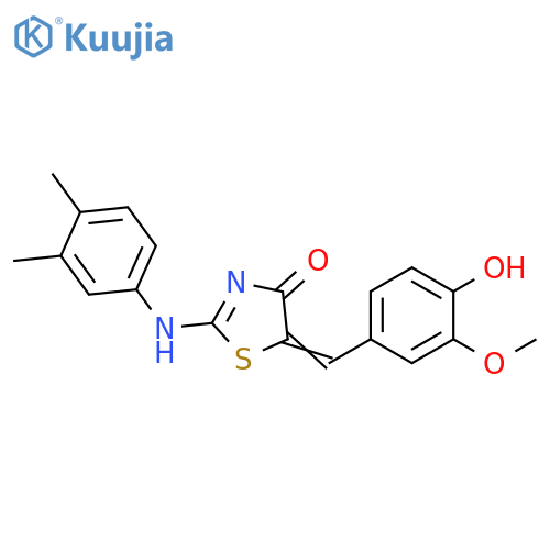 (2E,5E)-2-(3,4-dimethylphenyl)imino-5-(4-hydroxy-3-methoxyphenyl)methylidene-1,3-thiazolidin-4-one structure