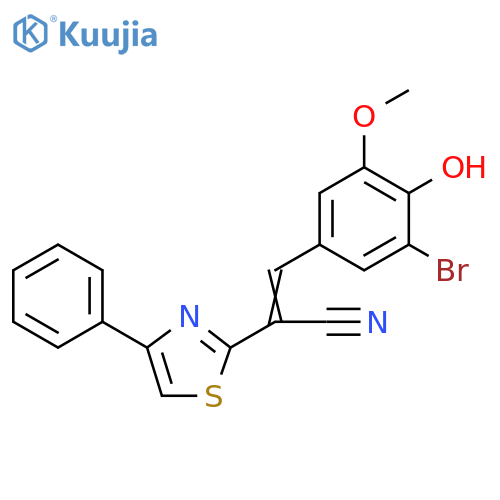 (2Z)-3-(3-bromo-4-hydroxy-5-methoxyphenyl)-2-(4-phenyl-1,3-thiazol-2-yl)prop-2-enenitrile structure