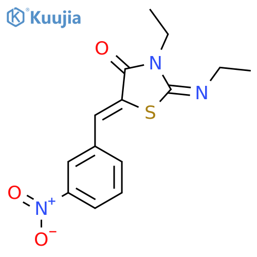 (2Z,5Z)-3-ethyl-2-(ethylimino)-5-(3-nitrophenyl)methylidene-1,3-thiazolidin-4-one structure
