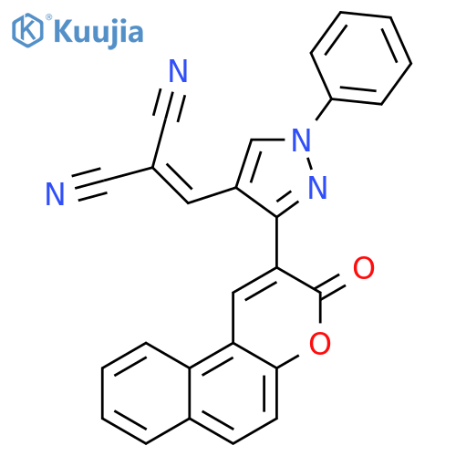 2-(3-{3-oxo-3H-benzofchromen-2-yl}-1-phenyl-1H-pyrazol-4-yl)methylidenepropanedinitrile structure
