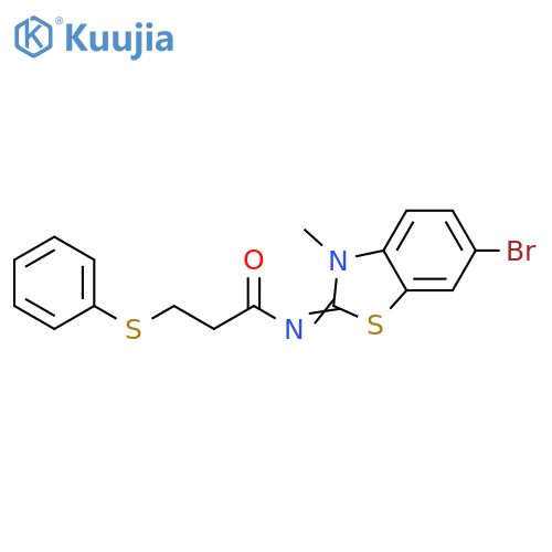 N-(2E)-6-bromo-3-methyl-2,3-dihydro-1,3-benzothiazol-2-ylidene-3-(phenylsulfanyl)propanamide structure