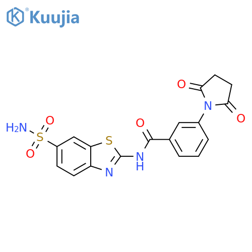 3-(2,5-dioxopyrrolidin-1-yl)-N-(6-sulfamoyl-1,3-benzothiazol-2-yl)benzamide structure