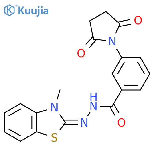 3-(2,5-dioxopyrrolidin-1-yl)-N'-(2E)-3-methyl-2,3-dihydro-1,3-benzothiazol-2-ylidenebenzohydrazide structure