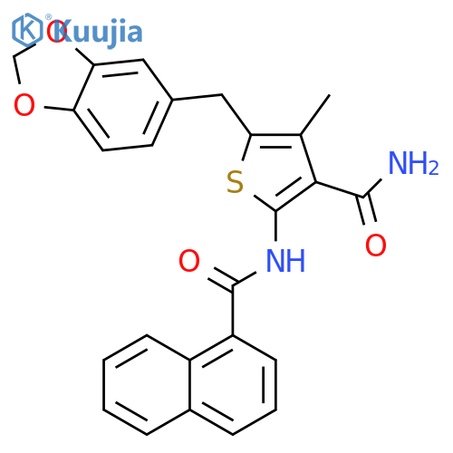 5-(2H-1,3-benzodioxol-5-yl)methyl-4-methyl-2-(naphthalene-1-amido)thiophene-3-carboxamide structure
