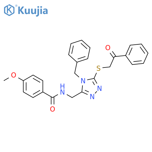 N-({4-benzyl-5-(2-oxo-2-phenylethyl)sulfanyl-4H-1,2,4-triazol-3-yl}methyl)-4-methoxybenzamide structure