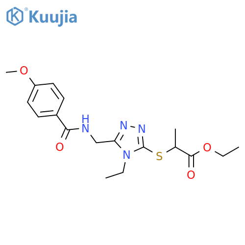 ethyl 2-(4-ethyl-5-{(4-methoxyphenyl)formamidomethyl}-4H-1,2,4-triazol-3-yl)sulfanylpropanoate structure