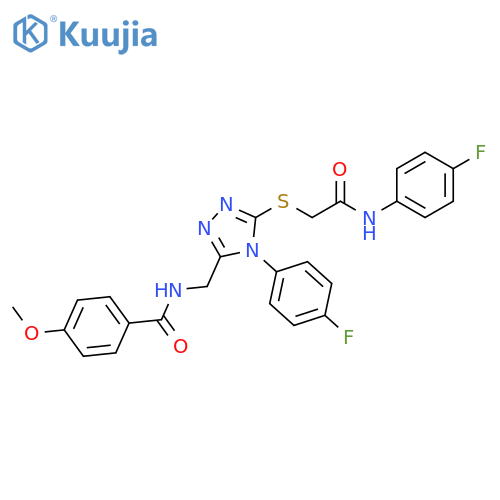 N-{4-(4-fluorophenyl)-5-({(4-fluorophenyl)carbamoylmethyl}sulfanyl)-4H-1,2,4-triazol-3-ylmethyl}-4-methoxybenzamide structure