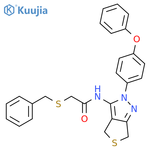 2-(benzylsulfanyl)-N-2-(4-phenoxyphenyl)-2H,4H,6H-thieno3,4-cpyrazol-3-ylacetamide structure