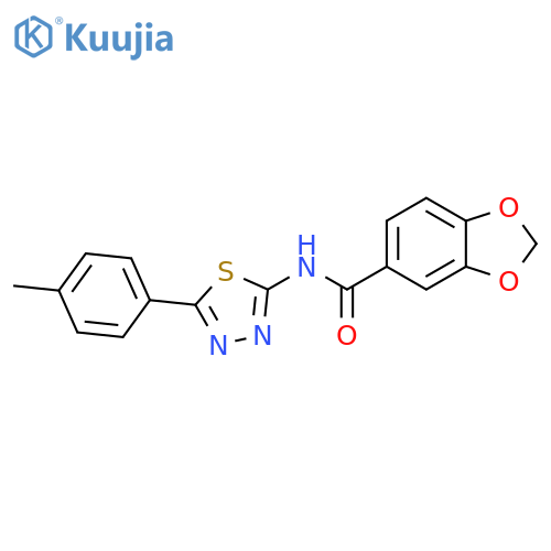 N-[5-(4-methylphenyl)-1,3,4-thiadiazol-2-yl]-2H-1,3-benzodioxole-5-carboxamide structure