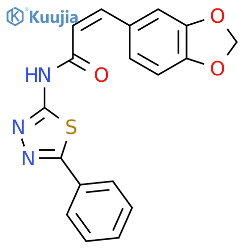 (2Z)-3-(2H-1,3-benzodioxol-5-yl)-N-(5-phenyl-1,3,4-thiadiazol-2-yl)prop-2-enamide structure