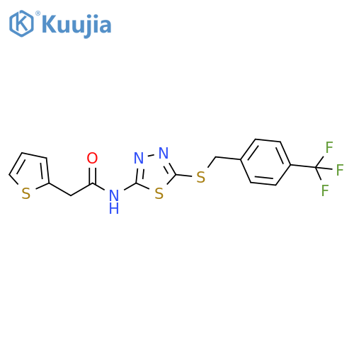 2-(thiophen-2-yl)-N-5-({4-(trifluoromethyl)phenylmethyl}sulfanyl)-1,3,4-thiadiazol-2-ylacetamide structure