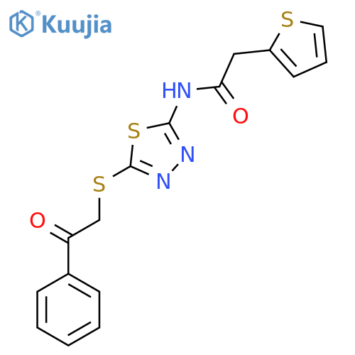 N-{5-[(2-oxo-2-phenylethyl)sulfanyl]-1,3,4-thiadiazol-2-yl}-2-(thiophen-2-yl)acetamide structure