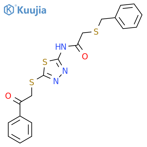 2-(benzylsulfanyl)-N-{5-(2-oxo-2-phenylethyl)sulfanyl-1,3,4-thiadiazol-2-yl}acetamide structure