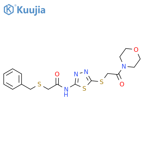 2-(benzylsulfanyl)-N-(5-{2-(morpholin-4-yl)-2-oxoethylsulfanyl}-1,3,4-thiadiazol-2-yl)acetamide structure
