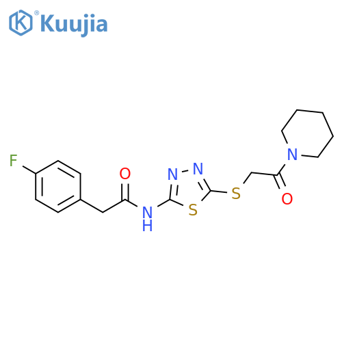 2-(4-fluorophenyl)-N-(5-{2-oxo-2-(piperidin-1-yl)ethylsulfanyl}-1,3,4-thiadiazol-2-yl)acetamide structure