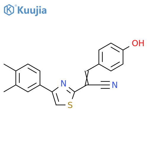 (2Z)-2-4-(3,4-dimethylphenyl)-1,3-thiazol-2-yl-3-(4-hydroxyphenyl)prop-2-enenitrile structure