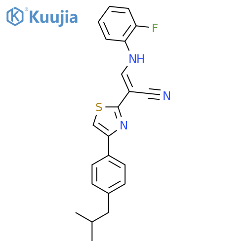 (2E)-3-[(2-fluorophenyl)amino]-2-{4-[4-(2-methylpropyl)phenyl]-1,3-thiazol-2-yl}prop-2-enenitrile structure