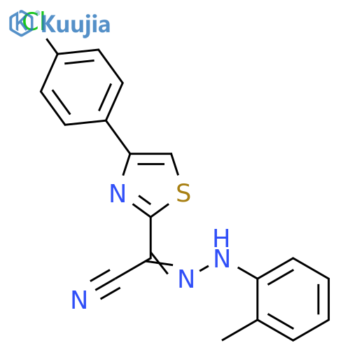 (E)-4-(4-chlorophenyl)-N-(2-methylphenyl)-1,3-thiazole-2-carbohydrazonoyl cyanide structure