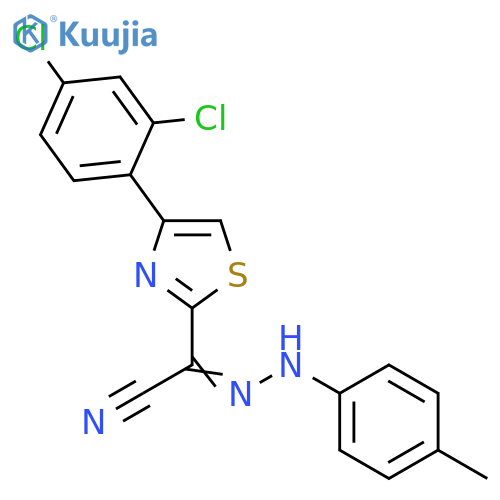 (E)-4-(2,4-dichlorophenyl)-N-(4-methylphenyl)-1,3-thiazole-2-carbohydrazonoyl cyanide structure