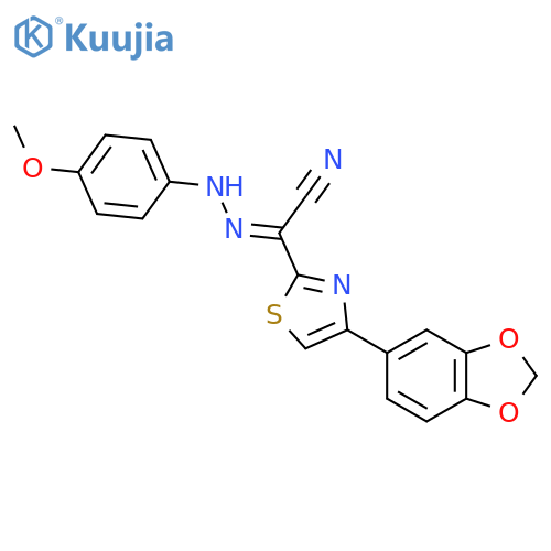 (E)-4-(2H-1,3-benzodioxol-5-yl)-N-(4-methoxyphenyl)-1,3-thiazole-2-carbohydrazonoyl cyanide structure