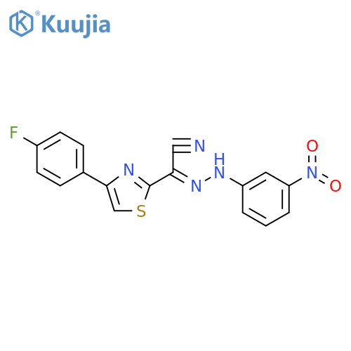 (E)-4-(4-fluorophenyl)-N-(3-nitrophenyl)-1,3-thiazole-2-carbohydrazonoyl cyanide structure