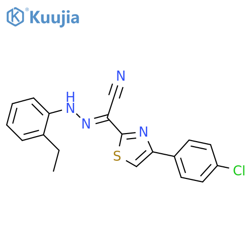 (E)-4-(4-chlorophenyl)-N-(2-ethylphenyl)-1,3-thiazole-2-carbohydrazonoyl cyanide structure