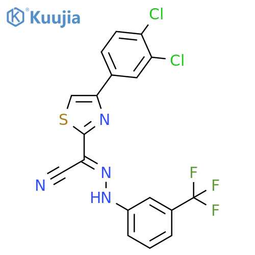 (E)-4-(3,4-dichlorophenyl)-N-3-(trifluoromethyl)phenyl-1,3-thiazole-2-carbohydrazonoyl cyanide structure