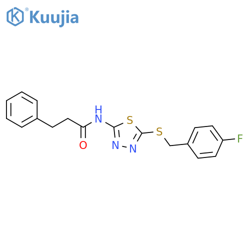 N-(5-{(4-fluorophenyl)methylsulfanyl}-1,3,4-thiadiazol-2-yl)-3-phenylpropanamide structure