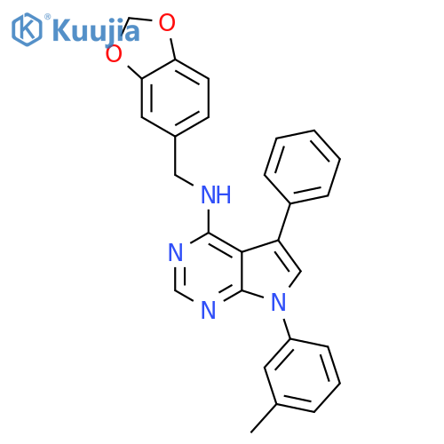 N-(2H-1,3-benzodioxol-5-yl)methyl-7-(3-methylphenyl)-5-phenyl-7H-pyrrolo2,3-dpyrimidin-4-amine structure