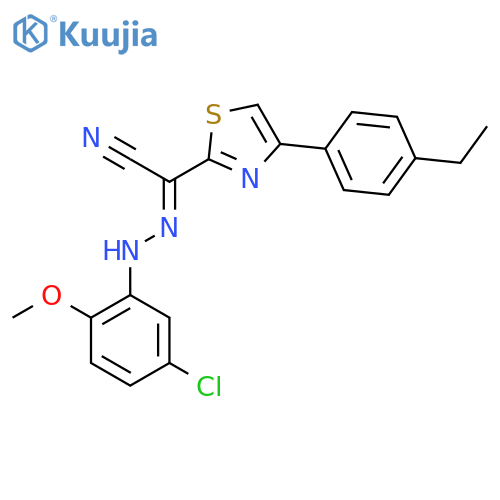 (E)-N-(5-chloro-2-methoxyphenyl)-4-(4-ethylphenyl)-1,3-thiazole-2-carbohydrazonoyl cyanide structure
