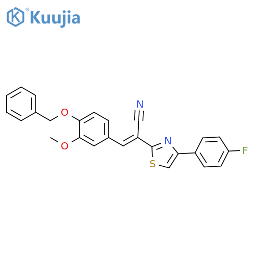(2E)-3-4-(benzyloxy)-3-methoxyphenyl-2-4-(4-fluorophenyl)-1,3-thiazol-2-ylprop-2-enenitrile structure