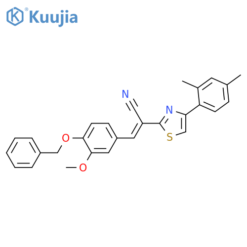(2E)-3-4-(benzyloxy)-3-methoxyphenyl-2-4-(2,4-dimethylphenyl)-1,3-thiazol-2-ylprop-2-enenitrile structure