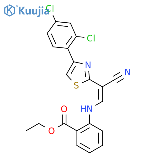 ethyl 2-{(1Z)-2-cyano-2-4-(2,4-dichlorophenyl)-1,3-thiazol-2-yleth-1-en-1-ylamino}benzoate structure