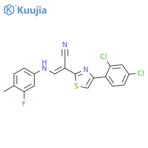 (2E)-2-4-(2,4-dichlorophenyl)-1,3-thiazol-2-yl-3-(3-fluoro-4-methylphenyl)aminoprop-2-enenitrile structure