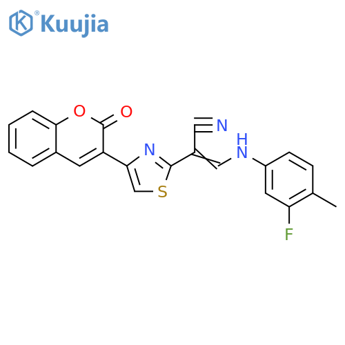 (2E)-3-(3-fluoro-4-methylphenyl)amino-2-4-(2-oxo-2H-chromen-3-yl)-1,3-thiazol-2-ylprop-2-enenitrile structure
