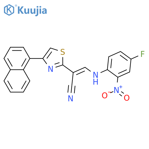 (2E)-3-(4-fluoro-2-nitrophenyl)amino-2-4-(naphthalen-1-yl)-1,3-thiazol-2-ylprop-2-enenitrile structure