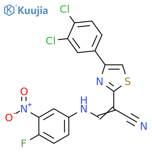 (2E)-2-4-(3,4-dichlorophenyl)-1,3-thiazol-2-yl-3-(4-fluoro-3-nitrophenyl)aminoprop-2-enenitrile structure