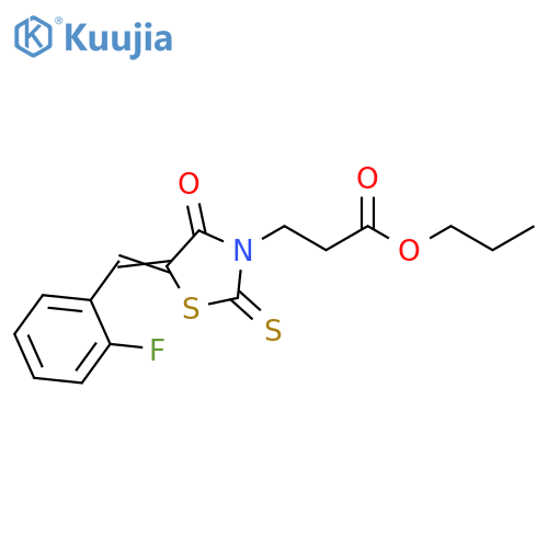 propyl 3-(5Z)-5-(2-fluorophenyl)methylidene-4-oxo-2-sulfanylidene-1,3-thiazolidin-3-ylpropanoate structure